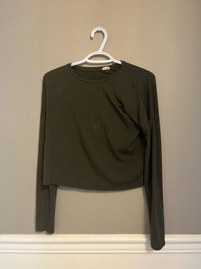 Garage Olive Green Long Sleeve Crop Tee